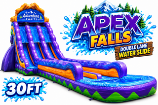 <p style='text-align: center; font-family: Arial, sans-serif;'>
  <span style='font-size: 22px; font-weight: bold; color: #ff6600;'>
    30FT Apex Falls Double Lane Water Slide
  </span><br>
  <span style='font-size: 14px; font-weight: bold; color: #0080ff;'>
    🎥 Watch the video below!
  </span><br>
  <span style='font-size: 14px; font-weight: bold; color: green;'>
    ✅ Free Delivery & Setup
  </span>
</p>
