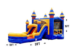 R22 - BIG Blue Double Lane Bounce House With Slide Combo