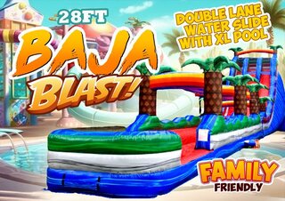 (R85/86) - 28Ft Baja Blast Double Lane Water Slide  with XL Pool (Family Friendly) <p><strong><span style='color: #ff00ff;'>Watch Video Inside</span></strong></p>