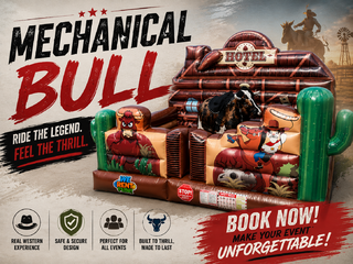 <p style='text-align: center; font-family: Arial, sans-serif;'>
  <span style='font-size: 22px; font-weight: bold; color: #ff6600;'>
    Mechanical Bull
  </span><br>
  <span style='font-size: 14px; font-weight: bold; color: #0080ff;'>
 Includes Trained Operator – 🎥 Watch the video below!
  </span>
</p>
