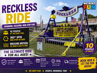 <p style='text-align: center; font-family: Arial, sans-serif;'>
  <span style='font-size: 22px; font-weight: bold; color: #ff6600;'>
    Reckless Ride - 10 Person
  </span><br>
  <span style='font-size: 14px; font-weight: bold; color: #0080ff;'>
    (Includes Staffing) 🎥 Watch the video below!
  </span>
</p>