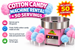 <p style='text-align: center; font-family: Arial, sans-serif;'>
  <span style='font-size: 22px; font-weight: bold; color: #ff6600;'>
    Cotton Candy Machine Concession with Supplies for 50
  </span><br>
  <span style='font-size: 14px; font-weight: bold; color: #0080ff;'>
    🎥 Watch the video below!
  </span>
</p>
