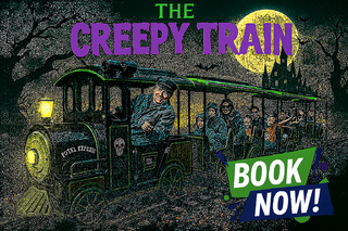 <p style='text-align: center; font-family: Arial, sans-serif;'>
  <span style='font-size: 22px; font-weight: bold; color: #ff6600;'>
    The Creepy Electric Train 
  <span style='font-size: 14px; font-weight: bold; color: #0080ff;'>
  <br> Includes trained operator 
  <br> 
  </span><br>
  </span>
</p>