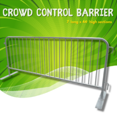 <p style='text-align: center; font-family: Arial, sans-serif;'>
  <span style='font-size: 22px; font-weight: bold; color: #ff6600;'>
   Crowd Control Barrier Flat Feet
  </span><br>
  <span style='font-size: 14px; font-weight: bold; color: #0080ff;'>
  7FT Each Section
  </span>
</p>
