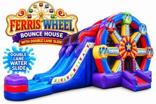 <p style='text-align: center; font-family: Arial, sans-serif;'>
  <span style='font-size: 22px; font-weight: bold; color: #ff6600;'>
    Ferris Wheel Bounce House With Double Lane
  </span><br>
  <span style='font-size: 14px; font-weight: bold; color: #0080ff;'>
    🎥 Watch the video below! – Wet/Dry – R103
  </span><br>
  <span style='font-size: 14px; font-weight: bold; color: green;'>
    ✅ Free Delivery & Setup
  </span>
</p>

