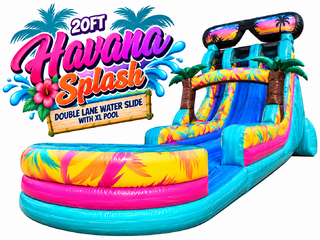 <p style='text-align: center; font-family: Arial, sans-serif;'>
  <span style='font-size: 22px; font-weight: bold; color: #ff6600;'>
    20FT Havana Splash - Double Lane Water Slide
  </span><br>
  <span style='font-size: 14px; font-weight: bold; color: #0080ff;'>
    🎥 Watch the video below! – R67
  </span><br>
  <span style='font-size: 14px; font-weight: bold; color: green;'>
  </span>
</p>

