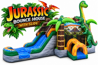 <p style='text-align: center; font-family: Arial, sans-serif;'>
  <span style='font-size: 22px; font-weight: bold; color: #ff6600;'>
    Jurassic Bounce House With Slide
  </span><br>
  <span style='font-size: 14px; font-weight: bold; color: #0080ff;'>
    🎥 Watch the video below! – Wet/Dry – R55/65
  </span><br>
  <span style='font-size: 14px; font-weight: bold; color: green;'>
    ✅ Free Delivery & Setup
  </span>
</p>
