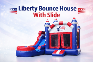<p style='text-align: center; font-family: Arial, sans-serif;'>
  <span style='font-size: 22px; font-weight: bold; color: #ff6600;'>
    Liberty Bounce House With Slide (Wet or Dry)
  </span><br>
  <span style='font-size: 14px; font-weight: bold; color: #0080ff;'>
    🎥 Watch the video below! 
  </span><br>
  <span style='font-size: 14px; font-weight: bold; color: green;'>

  </span>
</p>

