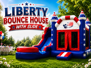 <p style='text-align: center; font-family: Arial, sans-serif;'>
  <span style='font-size: 22px; font-weight: bold; color: #ff6600;'>
    Liberty Bounce House With Slide (Wet or Dry)
  </span><br>
  <span style='font-size: 14px; font-weight: bold; color: #0080ff;'>
    🎥 Watch the video below! 
  </span><br>
  <span style='font-size: 14px; font-weight: bold; color: green;'>

  </span>
</p>

