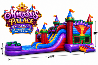 <p style='text-align: center; font-family: Arial, sans-serif;'>
  <span style='font-size: 22px; font-weight: bold; color: #ff6600;'>
    Marvelous Palace Bounce House With Double Lane Slide
  </span><br>
  <span style='font-size: 14px; font-weight: bold; color: #0080ff;'>
    🎥 Watch the video below! – Wet/Dry – R19
  </span><br>
  <span style='font-size: 14px; font-weight: bold; color: green;'>
    ✅ Free Delivery & Setup
  </span>
</p>

