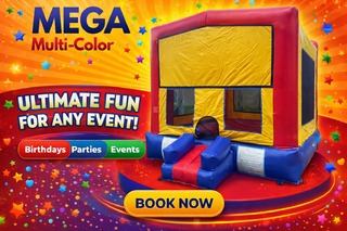 <p style='text-align: center; font-family: Arial, sans-serif;'>
  <span style='font-size: 22px; font-weight: bold; color: #ff6600;'>
    Mega Multi-Colors Bounce House
  </span><br>
  <span style='font-size: 14px; font-weight: bold; color: #0080ff;'>
    🎥 Watch the video below! – R131
  </span>
</p>
