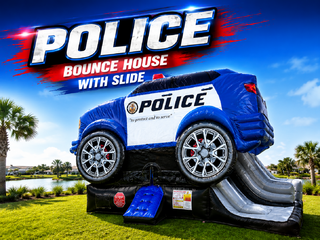 <p style='text-align: center; font-family: Arial, sans-serif;'>
  <span style='font-size: 22px; font-weight: bold; color: #ff6600;'>
    Police Cruiser Bounce House With Slide
  </span><br>
  <span style='font-size: 14px; font-weight: bold; color: #0080ff;'>
    🎥 Watch the video below! – Wet/Dry
  </span>
</p>
