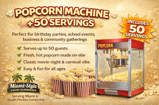 <p style='text-align: center; font-family: Arial, sans-serif;'>
  <span style='font-size: 22px; font-weight: bold; color: #ff6600;'>
    Popcorn Machine with Supplies for 50
  </span><br>
  <span style='font-size: 14px; font-weight: bold; color: #0080ff;'>
    🎥 Watch the video below!
  </span>
</p>
