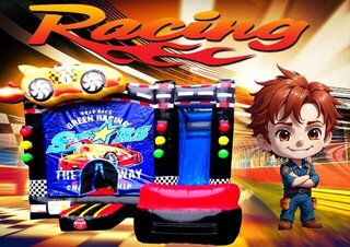 R87 - Race Car Bounce House With Slide (Wet or Dry) <p><strong><span style='color: #ff00ff;'>Watch Video Inside</span></strong></p>