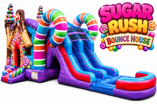 <p style='text-align: center; font-family: Arial, sans-serif;'>
  <span style='font-size: 22px; font-weight: bold; color: #ff6600;'>
    Sugar Rush Bounce House With Double Lane Slide
  </span><br>
  <span style='font-size: 14px; font-weight: bold; color: #0080ff;'>
    🎥 Watch the video below! – Wet/Dry – R117
  </span><br>
  <span style='font-size: 14px; font-weight: bold; color: green;'>
    ✅ Free Delivery & Setup
  </span>
</p>
