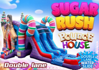 <p style='text-align: center; font-family: Arial, sans-serif;'>
  <span style='font-size: 22px; font-weight: bold; color: #ff6600;'>
    Sugar Rush Bounce House With Double Lane Slide
  </span><br>
  <span style='font-size: 14px; font-weight: bold; color: #0080ff;'>
    🎥 Watch the video below! – Wet/Dry – R117
  </span>
</p>