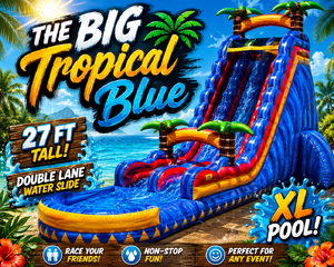 <p style='text-align: center; font-family: Arial, sans-serif;'>
  <span style='font-size: 22px; font-weight: bold; color: #ff6600;'>
    27Ft The Big Tropical Blue Double Lane Water Slide With XL Pool (Family Friendly)
  </span><br>
  <span style='font-size: 14px; font-weight: bold; color: #0080ff;'>
    🎥 Watch the video below! - R109
  </span><br>
  <span style='font-size: 14px; font-weight: bold; color: green;'>
    
  </span>
</p>
