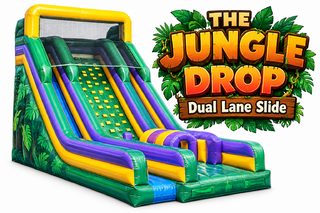 <p style='text-align: center; font-family: Arial, sans-serif;'>
  <span style='font-size: 22px; font-weight: bold; color: #ff6600;'>
    24Ft The Jungle Drop – Dual Lane Inflatable Slide
  </span><br>
  <span style='font-size: 13px; font-weight: bold; color: #ff00ff;'>
    🎥 Watch Video Inside - R110
  </span>
</p>
