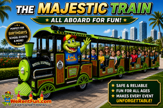 <p style='text-align: center; font-family: Arial, sans-serif;'>
  <span style='font-size: 22px; font-weight: bold; color: #ff6600;'>
    The Majestic - Trackless Train
  </span><br>
  <span style='font-size: 14px; font-weight: bold; color: #0080ff;'>
     (Includes Driver) 🎥 Watch the video below!
  </span>
</p>
