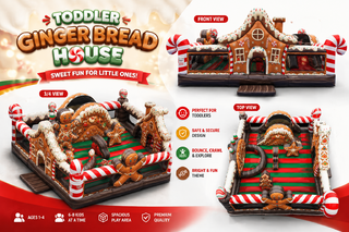 <p style='text-align: center; font-family: Arial, sans-serif;'>
  <span style='font-size: 22px; font-weight: bold; color: #ff6600;'>
    Gingerbread Playland Toddler Inflatable
  </span><br>
  <span style='font-size: 14px; font-weight: bold; color: #0080ff;'>
    🎥 Watch the video below! – S24
  </span>
</p>

