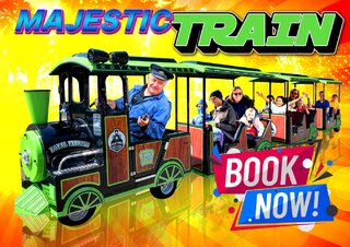 The Majestic - Trackless Train <br>Price Display Includes 3 hours and Conductor <p><strong><span style='color: #ff00ff;'>Watch Video Inside</span></strong></p>