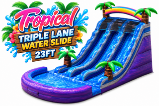 <p style='text-align: center; font-family: Arial, sans-serif;'>
  <span style='font-size: 22px; font-weight: bold; color: #ff6600;'>
    23Ft Tropical Triple Lane Water Slide with XL Pool (Family Friendly)
  </span><br>
  <span style='font-size: 14px; font-weight: bold; color: #0080ff;'>
    🎥 Watch the video below! – Wet/Dry – R82
  </span><br>
  <span style='font-size: 14px; font-weight: bold; color: green;'>
    ✅ Free Delivery & Setup
  </span>
</p>

