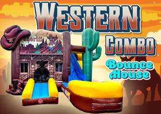R6 - Western Bounce House Slide With Slide Wet /Dry (Western/Country Theme) <p><strong><span style='color: #ff00ff;'>Watch Video Inside</span></strong></p>