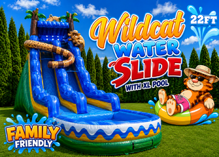 <p style='text-align: center; font-family: Arial, sans-serif;'>
  <span style='font-size: 22px; font-weight: bold; color: #ff6600;'>
    22Ft WildCat Water Slide with XL Pool (Family Friendly)
  </span><br>
  <span style='font-size: 14px; font-weight: bold; color: #0080ff;'>
    🎥 Watch the video below! – R105
  </span><br>
  <span style='font-size: 14px; font-weight: bold; color: green;'>
    ✅ Free Delivery & Setup
  </span>
</p>
