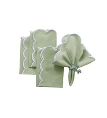 Scalloped Edge Linen Napkin - Sage Green/White Trim
