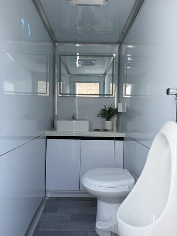 Restroom trailer interior stall