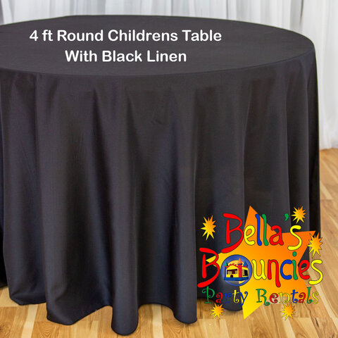 4 Foot Round Childrens Table with Black Linen Table Cover