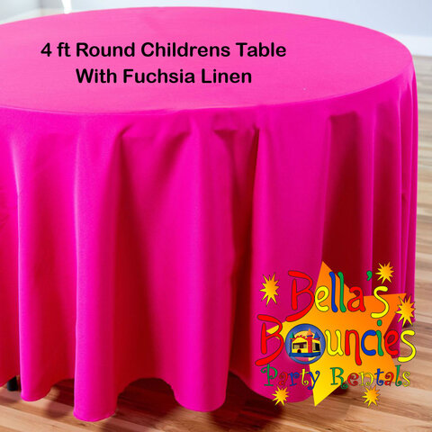 4 Foot Round Childrens Table with Fuchsia Linen Table Cover