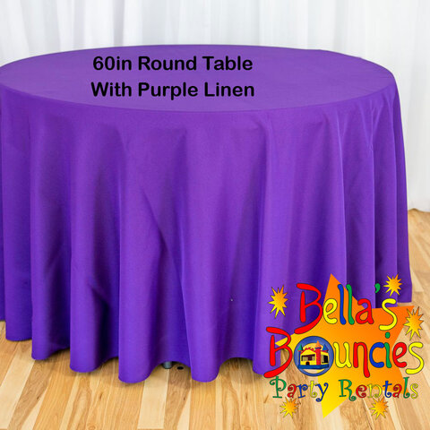 60 Inch Round Table with Purple Linen Table Cover