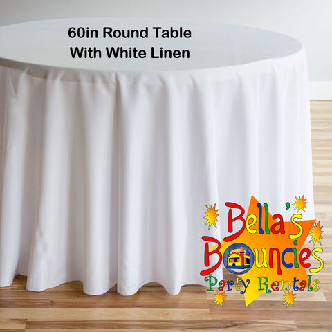 60 Inch Round Table with White Linen Table Cover