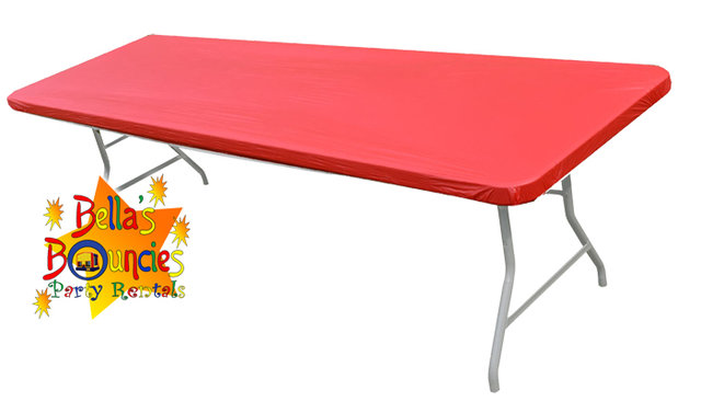 8 foot fitted plastic table covers - red