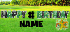 Happy Birthday Yard Card Sign Black and Green Sparkle