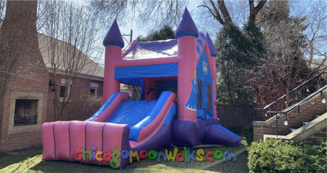 Princes combo inflatable with slide and basketball hoop rental Chicago IL