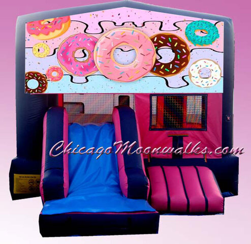Donuts Pink 3 in 1 Inflatable Slide Combo Bounce House Rental Chicago Illinois