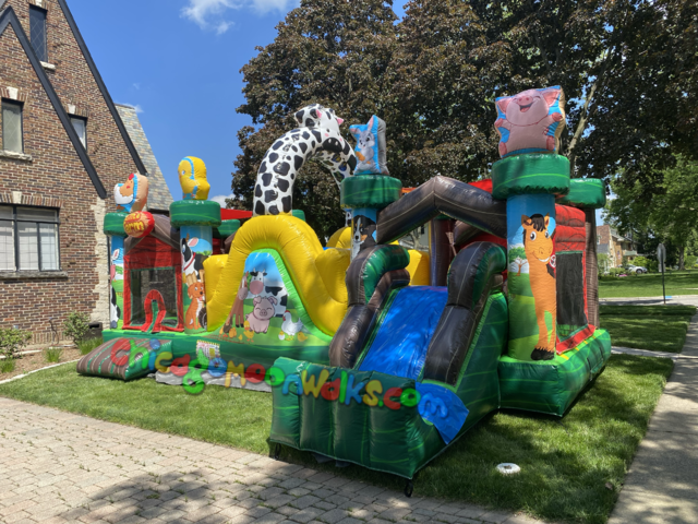 Farm toddler inflatable obstacle slide rental Chicago