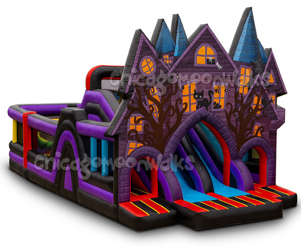 Black Cat Castle Obstacle Course Haunted House Halloween Inflatable in Chicago