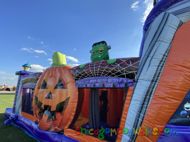 Spooky halloween obstacle course with double slide