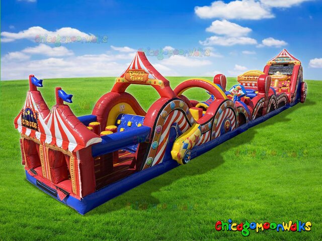 Circus obstacle course with double slide rental Chicago IL clown