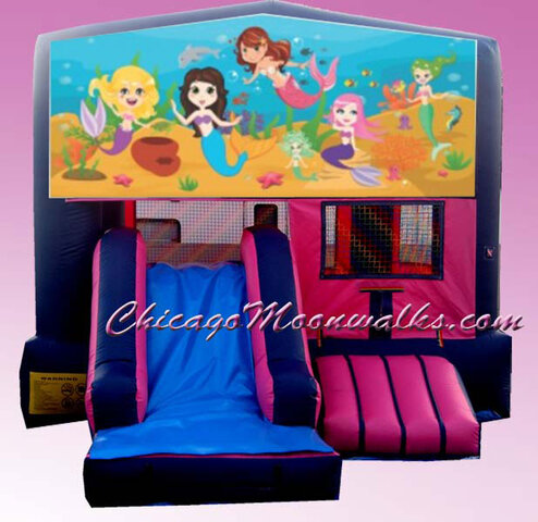Mermaid Pink 3 in 1 Inflatable Slide Combo Bounce House Rental Chicago Illinois
