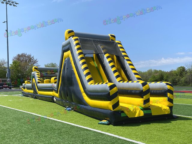 Dual lane obstacle course with double slide and climbing wall rental Chicago