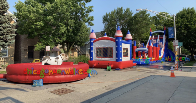 Mechanical bulldog American flag waterslide rental Chicago