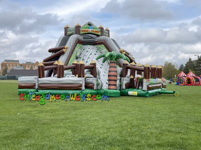 inflatable rockwall obstacle course rock wall double slide