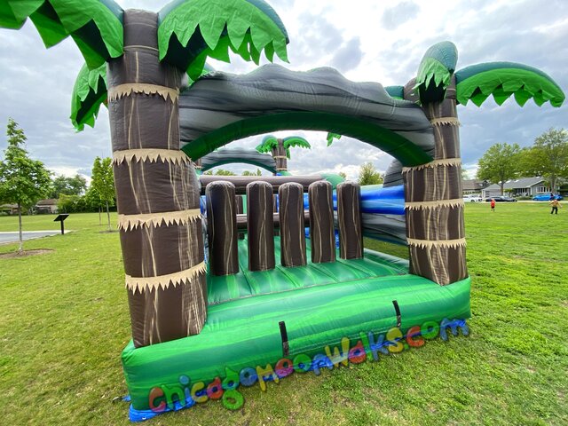 Inflatable obstacle course with palm trees