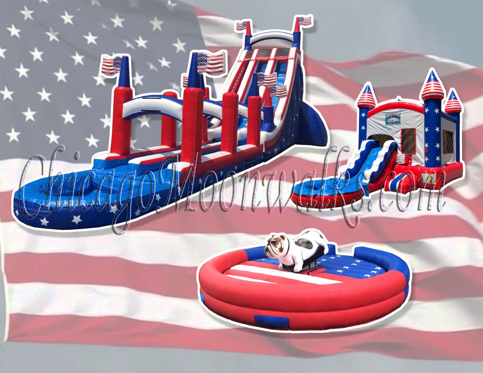 All American Patriotic Inflatable Water Slide Party Package Rental Chicago