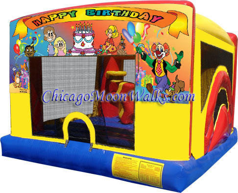 Happy Birthday Combo Indoor Bounce House Inflatable Rental Chicago Illinois Moonwalks Bouncy Castle