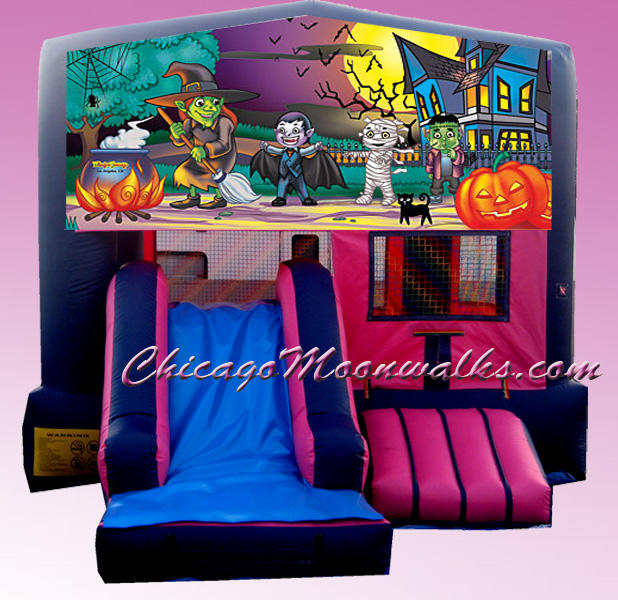 3in1 Pink Combo Happy Haunting Halloween Inflatable Bounce House Rental Chicago